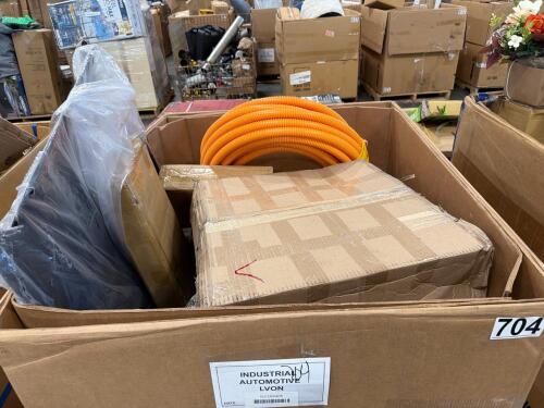 Industrial/automotive, tubing, extension cord, lock, wheels, car parts, wire, and