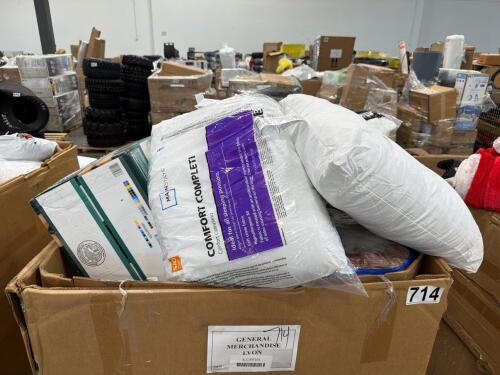 Pillows, depends, bedding, tape, mellow sleep pillow, fleece throw, prize wheel, chair piece, and more