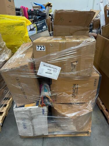 Denon model DN-8510, Bestway pool, Hampton Bay ceiling fan 60 inch, Brother MFC-L8730CDW printer, and Delta items