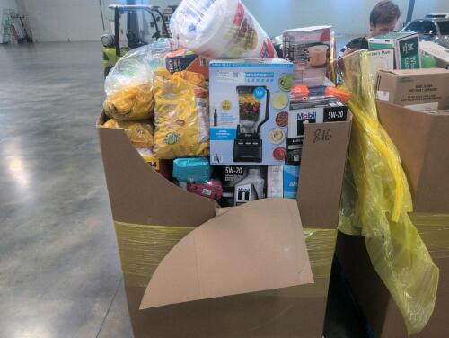 Big box store in the box: Mobile oil, disinfecting wipes, Charmin, peanuts, made good, ninja blender, wipes, food container, Cheez-Its, and much more