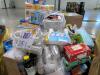 Big box store in a box food and household items: Aveeno, Bob's, fish oil, protein, fiber well, coffee, dog treats, pledge, Dan soap, bowls, got toilet paper, air fryer, Mac and cheese, Fritos, Phillips coffee maker, wipes, maple syrup, detergent, Sonny D, - 3