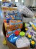 Big box store in a box food and household items: Aveeno, Bob's, fish oil, protein, fiber well, coffee, dog treats, pledge, Dan soap, bowls, got toilet paper, air fryer, Mac and cheese, Fritos, Phillips coffee maker, wipes, maple syrup, detergent, Sonny D, - 10