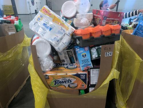 Big box store in the box: candle liners, ammo boxes, Ziploc bags, chips, popcorn, mayonnaise, Clorox toilet scrubbing, Scott, drizzle licious, Dan, protein drinks, big bars, pancake mix, Ritz crackers, simple greens, dog food, & More