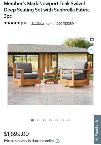 Newport three-piece teak swivel deep sea set with patio cover appears complete