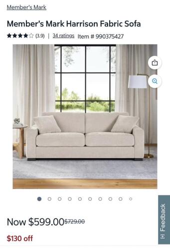 Harrison collection fabric sofa, ivory