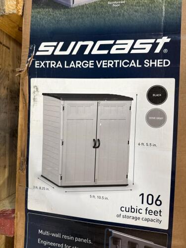 Suncast extra large vertical shed, deck box