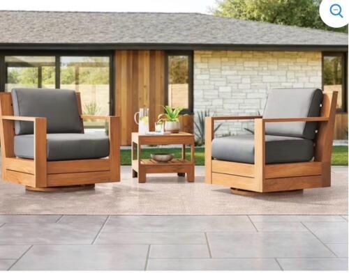 Newport three-piece teak swivel deep seating set with patio cover