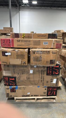 trampoline and pool and extra mismatching boxes