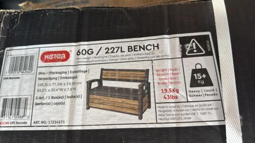 keter 60g bench, organization station, portable fold in half tables, convertible crib with drawer and more!