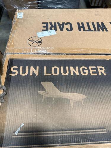 Sun lounger, xxxl wood deck box, 8-ft, portable fold and half table,