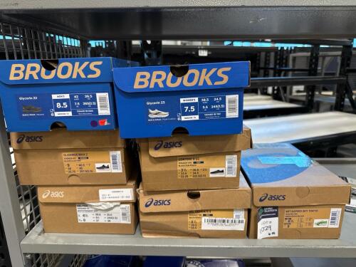 five pairs of Asics and two pairs of Brooks