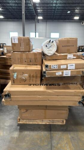 Cornhole sets, mattress, chairs, sofa, and