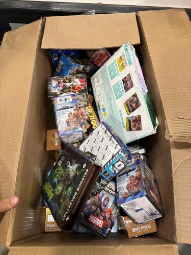 mega mystery box of one piece, marvel, Panini select, Panini Monopoly legends, haunted hoops, and more