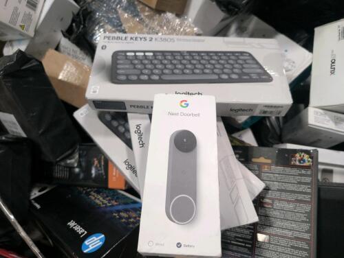 mega electronics gl, solid state logic mixing board, Logitech Pebble case, toner's comet chargers, nest doorbell, headphones, cabling in court, hdmi, post 5 and 1 charging docks and much much more