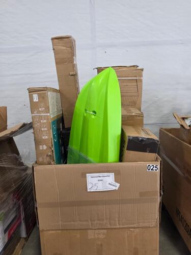 Sloosh pool, kayak, 65" Hisense, collared eagle, rug and more