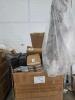 Plastic pallet, rugs, desk and more