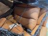 Leather chair does have large cut in the back, full headboard and panel footboard - 4