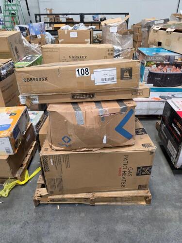Cat litter box enclosure, gas patio heater, folding chairs, used inflatable, & More