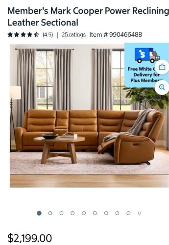 Cooper collection power reclining leather sectional, butternut