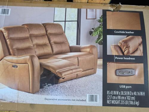 Cooper collection leather dual power reclining sofa
