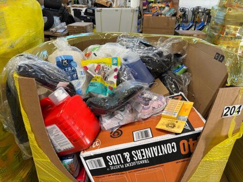 Big box store in the box: plates, clothing, Reynolds wrap, cups, detergent, game, dog treats, Burpee's wax, shoes, containers, blanket, & More