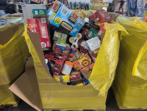 Big box store in a box: pretzels, fruity pebbles, diced tomatoes, noodles, wafers, tuna, beef sticks, pistachios, Snyder's pretzels, splendid, bags of candy, fruit snacks, beans, honey bunches of oats, ravioli, Ritz snacks, syrup, and more