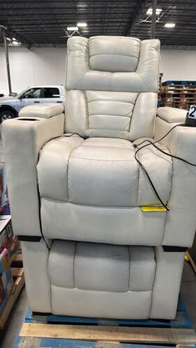 Two leather recliner chairs out of box Customer return condition unknown