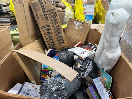 Garbage bags Palmer practice nets, drawing books, wood craft sticks, rolled material, rug, and & More
