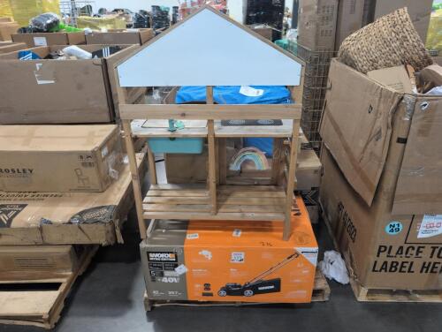 Used inflatable, Christmas decor, kids outdoor kitchen use Customer return, WORX Mower possible Customer return