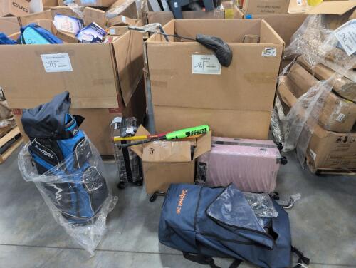 Luggage , cobra dark speed driver, himal, golf clubs, baseball bats , California 340 paddle board,
