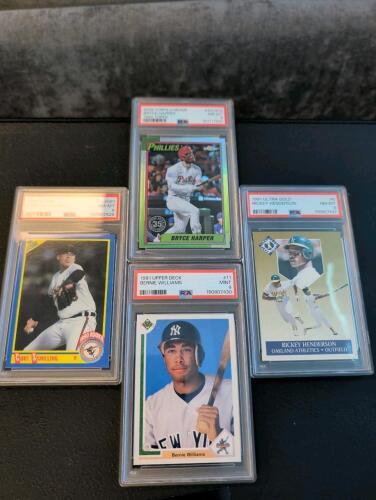 Bryce harper, Ricky henderson, Bernie williams, Kurt schilling graded slabs
