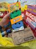 big box in a box, huggies, scrub daddy's, barbecue sauce, chips, white, Dot pretzels, and all of the yummy treats - 8