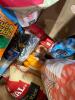 big box in a box, huggies, scrub daddy's, barbecue sauce, chips, white, Dot pretzels, and all of the yummy treats - 9