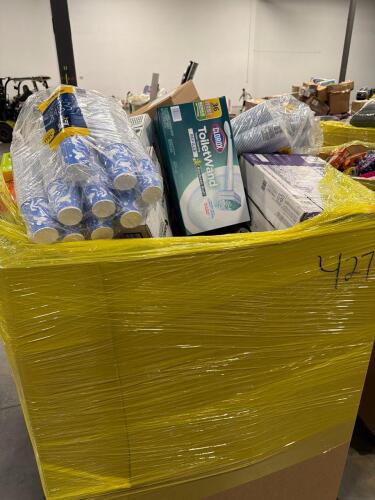 Big box store in the box: wipes, Clorox toilet one, cups, pet food, cascade, clothing, plates, file folders, barbecue sauce, honey bunches of oats, belt bars, Windex, tomato sauce, and more