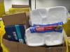 Big box store in a box: underwear, food container, blanket, cocoa puffs, scrub daddy, and much more