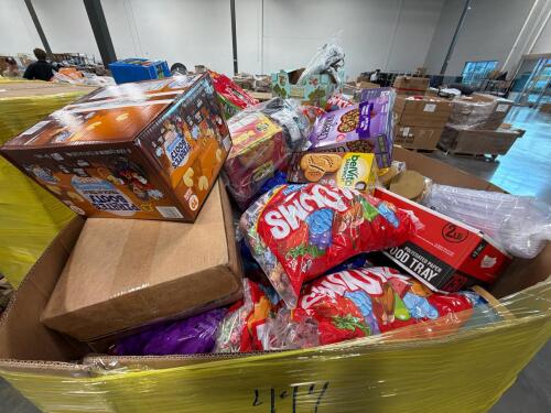 Big box store in the box: dum dums suckers, peanuts, food containers, sparkling ice, Mahjong tiles, Cheerios, applesauce, garbage bag Parmesan, chips, Pringles, toilet paper, and much more