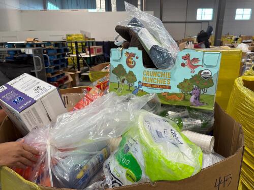 Big box store in the box: Huggies, nature Valley, suckers, plates, cascade, seasonings, olive oil, bounce, garbage bags, diapers, detergent, cups, Sam, propel, Canada, and much more