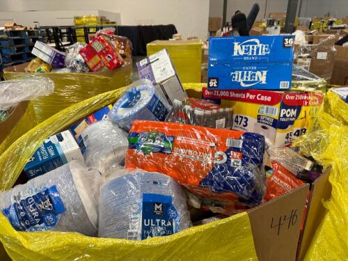 Big box in a box: kettle chips, pop tarts, Pringles, protein, ice tea, towels, Powerade, Gatorade, seasonings, plates, top Ramen, and much more