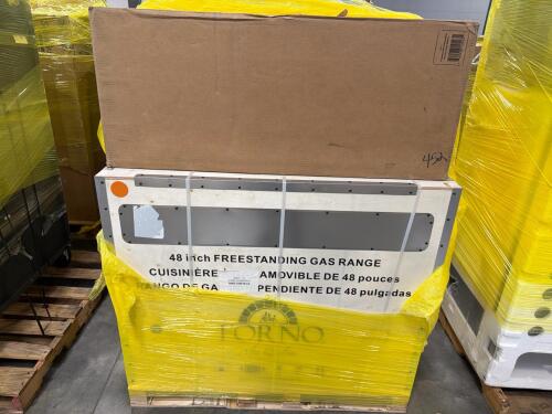 48 inch freestanding gas range FORNO, and two units of shelving