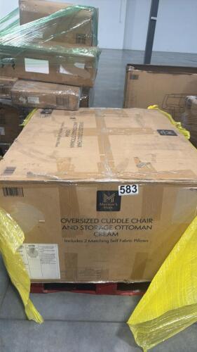 Oversized cuddle chair and storage ottoman, cream