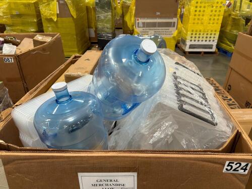 Water containers, storage bins, Lawn seed, Post-it notes, storage, and more