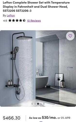 Lefton thermostatic shower system with 5 water modes and temperature display screen
