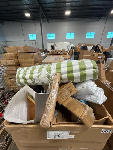 umbrella, Graco on the go playard, area rug and miscellaneous furniture