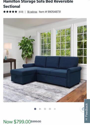 ABBEYSON Hamilton Storage Sofa Reversible Sectional, Navy Blue, Box 1 and Box 2 are present