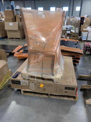 Ivy dining set, 7 piece. Box 1 of 2 is present, and chairs present out of box. Unsure if it is complete, most likely not.