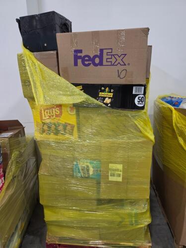Big box store in boxes, Lay's potato chips, smart food popcorn, trash bags, drinks, tissues and much more