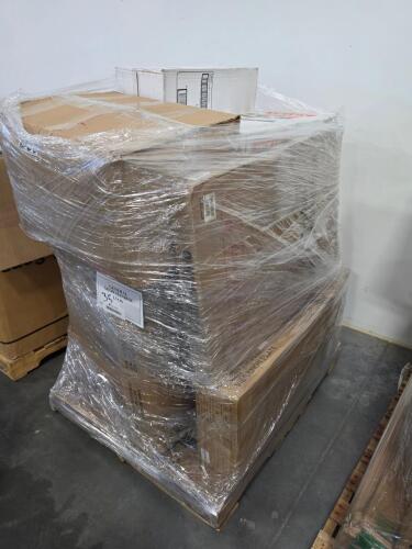 box full of circle k lined tech. all trades gloves, velux step flashing kit, merach 2440 vibration plate, foldable table and more