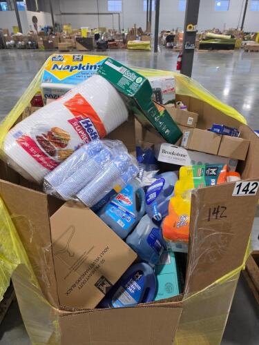 Big box store in a box, dash toaster oven, multi-surface whip Swiffer mop, cleaning wipes, non-stick ceramic jumbo cooker, paper products, plastic products, laundry detergent, dog food, cleaning supplies and much more