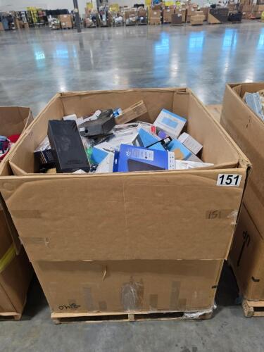 pallets of miscellaneous electronics, magnetic wireless charging stations, Stanley Flow State, print pod, charging docs, smart battery camera, pan tilt security camera, GameStop products, much more
