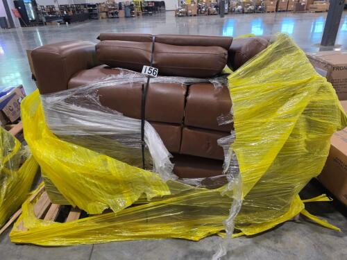 Brown leather couch appears to be customer return hopefully complete